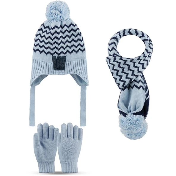 Kitti 4-8 Yaş Erkek Çocuk Atkı Bere Eldiven 3'lü Takım - Resim 4