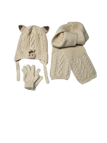Kitti 1-4 Yaş Kız Bebek & Çocuk  Atkı Bere Eldiven 3'lü Takım ürün görseli 1