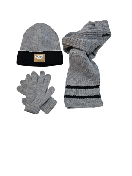 Kitti 9-15 Yaş Erkek Çocuk Atkı Bere Eldiven 3'lü Takım - Resim 2