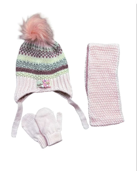 Kitti 0-18 Ay Kız Bebek Atkı Bere Eldiven 3'lü Takım ürün görseli 1