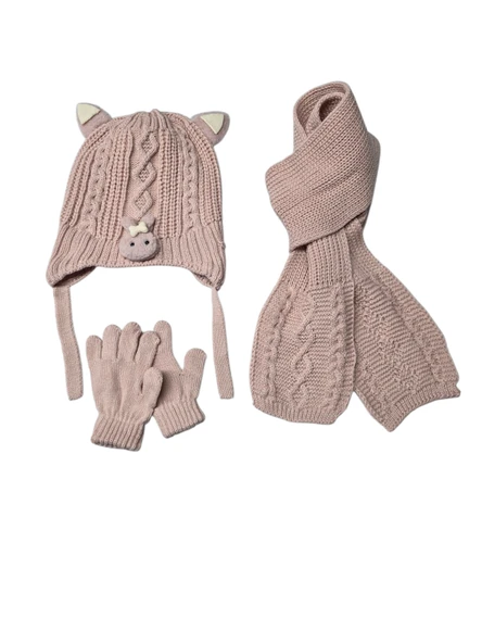 Kitti 1-4 Yaş Kız Bebek & Çocuk  Atkı Bere Eldiven 3'lü Takım - Resim 2