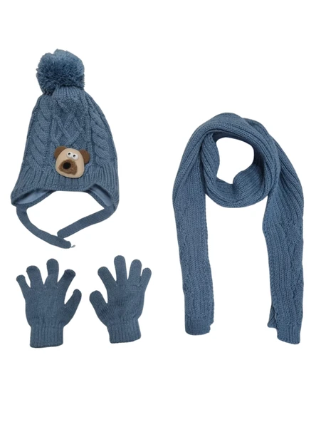 Kitti 1-4 Yaş Erkek Bebek & Çocuk Atkı Bere Eldiven 3'lü Takım - Resim 4