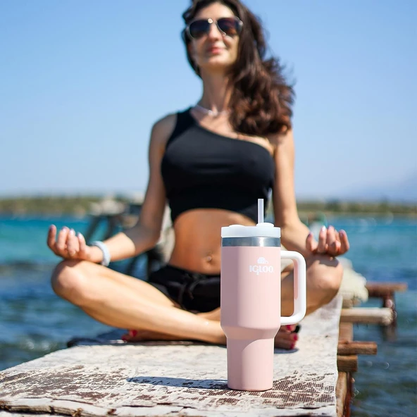 Igloo Stadler Çelik Thermo-Mug 1.2 Litre Pembe-Beyaz 12Saat Sıcak/18Saat Soğuk Saklama - Resim 6