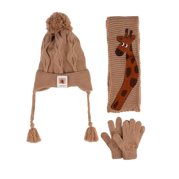 Kitti 1-4 Yaş Erkek Bebek & Çocuk Atkı Bere Eldiven 3'lü Takım - Resim 2