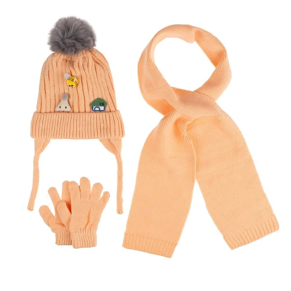 Kitti 1-4 Yaş Kız Bebek & Çocuk Atkı Bere Eldiven 3'lü Takım - Resim 6