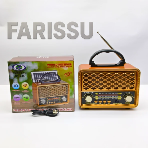 EVERTON RT-735 Retro Tasarım Güneş Enerjili Bluetooth USB/TF MP3 FM/AM/SW Radyo - 4