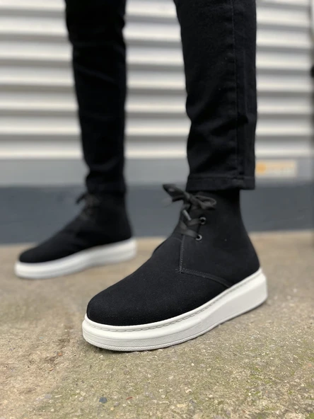 STABLE Bağcıklı Ortopedik Taban Süet Erkek Spor Bot SBT - Siyah - 2