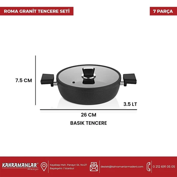 Kahramanlar Roma İndüksiyon Tabanlı Granit Tencere Takımı - Resim 7