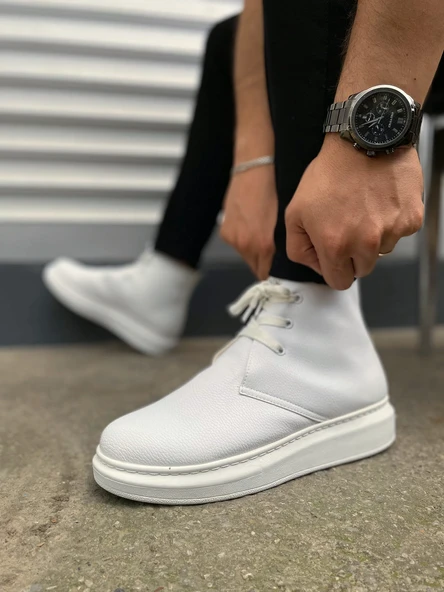 STABLE Bağcıklı Ortopedik Taban Cilt Erkek Spor Bot CBT - Beyaz - 3