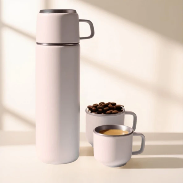 Paslanmaz Çelik  3 Bardaklı Matara Seti-500 ml - Resim 3