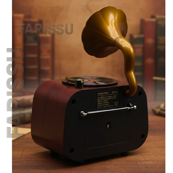 Retro Gramofon Görünümlü Bluetooth'lu FM/AM/SW 3 Bant Radyo ve Müzik Çalar (Everton RT-738) - 3