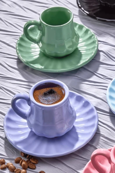 Renkli 6’lı Kahve Fincanı Takımı - Şık Modern Tasarım Hediyelik - Resim 2