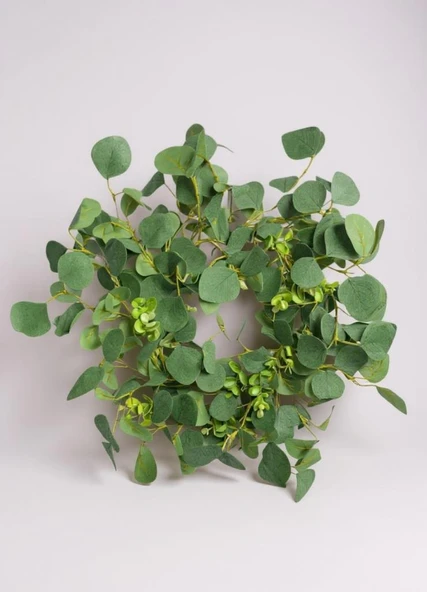 Yapay Çiçek Kapı Süsü Yeşil Okaliptus 50cm Yılbaşı Kapı Çelengi - Resim 2