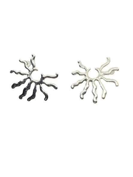 Göz Alıcı Gösterişli Gümüş Kaplama Soyut Güneş Formlu Çelik Uçlu VIP Bijuteri Küpe | Parlak ve Zarif ürün görseli 1