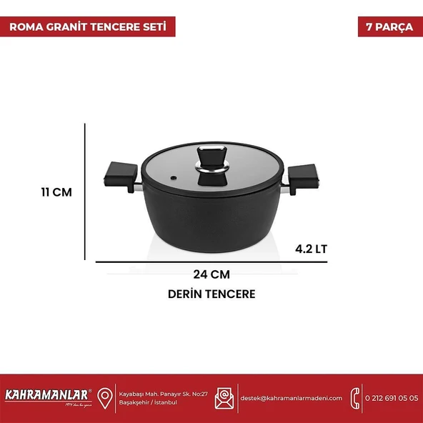 Kahramanlar Roma İndüksiyon Tabanlı Granit Tencere Takımı - Resim 3