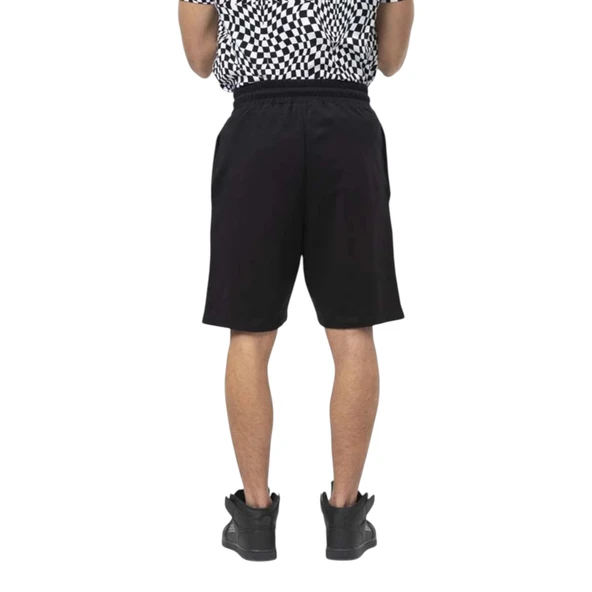 Siyah Dama Desen Şeritli Erkek Beli Lastikli Şort - 4