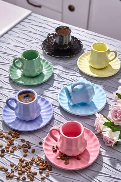 Renkli 6’lı Kahve Fincanı Takımı - Şık Modern Tasarım Hediyelik ürün görseli