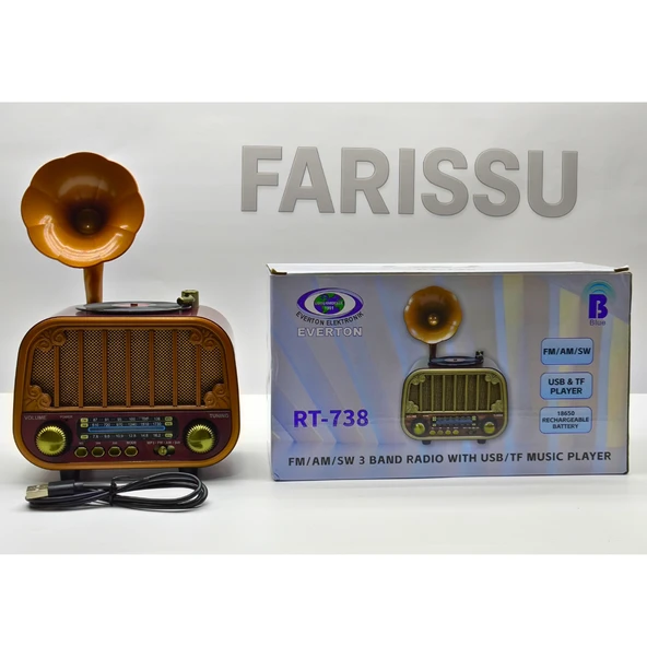 Retro Gramofon Görünümlü Bluetooth'lu FM/AM/SW 3 Bant Radyo ve Müzik Çalar (Everton RT-738) - 5