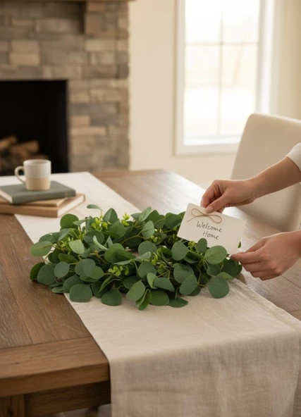 Yapay Çiçek Kapı Süsü Yeşil Okaliptus 50cm Yılbaşı Kapı Çelengi - Resim 7