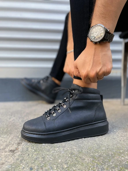 Atto Bağcıklı Ortopedik Taban Cilt Erkek Spor Bot CST - Siyah - 3