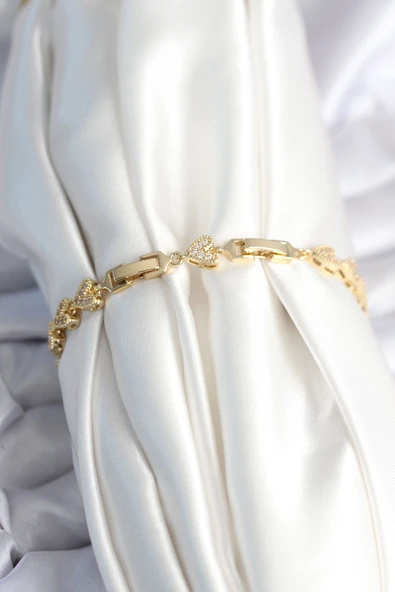 Pirinç Gold Renk Kalp Model Kadın Bileklik - TJ-BB7982 - 2
