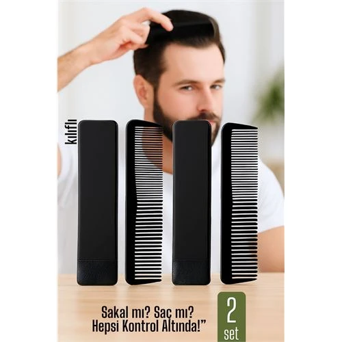 Modacar 2 li Kılıflı Cep Tarağı – 14 x 3 cm | Kompakt, Şık ve Taşınabilir Erkek Bakım Tarağı ürün görseli 1