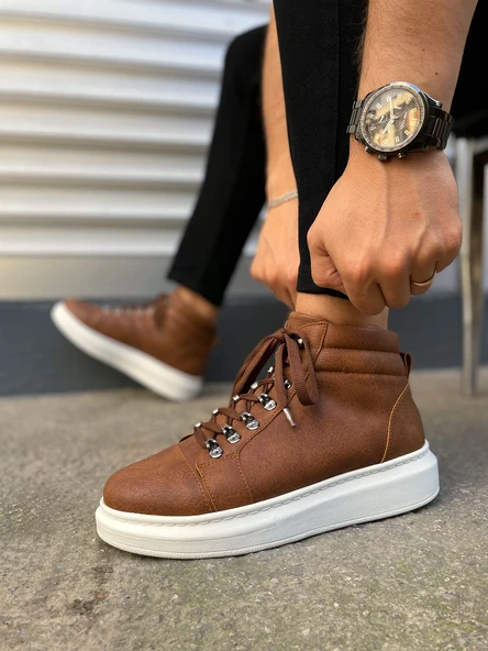 Atto Bağcıklı Ortopedik Taban Cilt Erkek Spor Bot CBT - Taba - 3