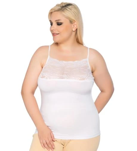 6 Adet Gümüş Bayan Önü Geniş Dantelli İp Askılı Atlet 4064 - Resim 3