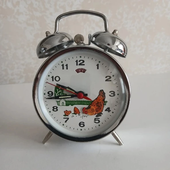 Nostaljik Kurmalı Horozlu Çalar Saat Büyük Boy - 4