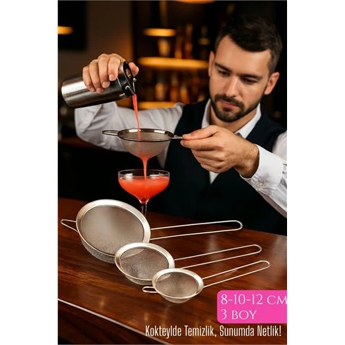 3’lü Bar Süzgeci Seti – 8-10-12 cm Çaplı Paslanmaz Çelik | Kokteyl ve Mutfak İçin - 1
