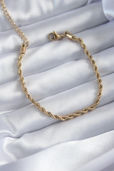 316L Çelik Gold Renk Burgu Zincir Model Kadın Bileklik - TJ-BB5667 ürün görseli 1