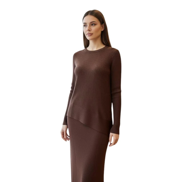 Asimetrik Kesim Çizgi Detaylı Etekli Takım 25YTD6119 ürün görseli 1