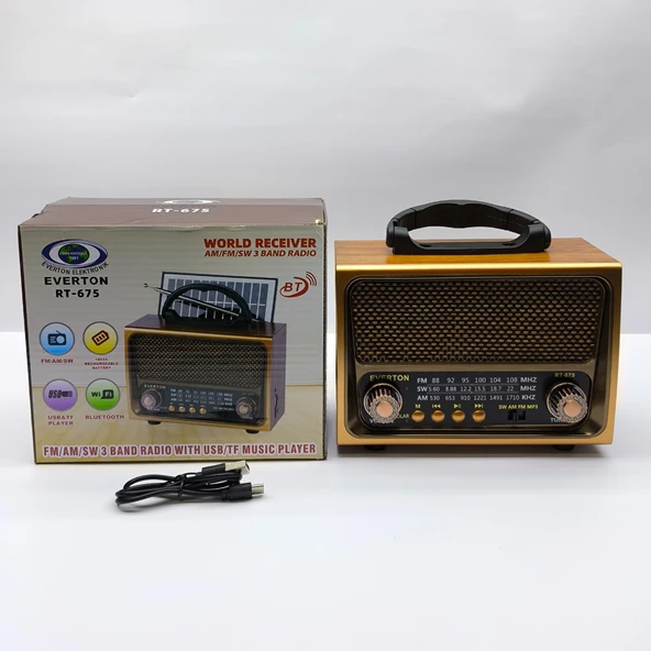 RT-675 Retro Tasarımlı Dünya Alıcısı FM/AM/SW 3 Bant Radyo, Bluetooth Hoparlör, USB/TF MP3 - 8