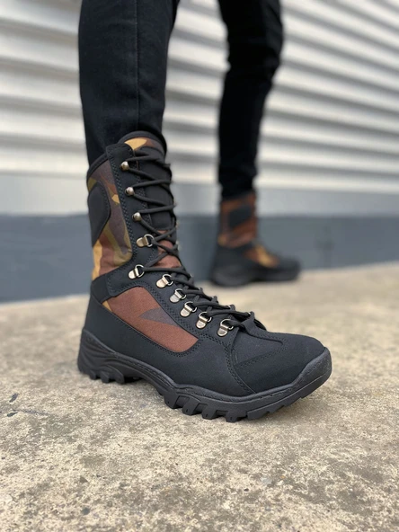 Ekir Bağcıklı Ortopedik Taban Günlük Cilt Erkek Askeri Postal Bot CST Siyah/Haki