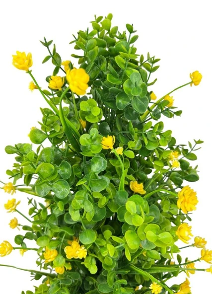 Yapay Çiçek Siyah Saksıda Sarı Lotuslu Yeşil Şimşir Ağacı 70*30cm - Resim 4