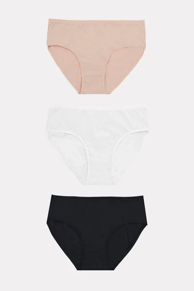 MDB MdbShop Büyük Beden Pamuklu Siyah Beyaz Ten Rengi 3lü Külot ürün görseli 1