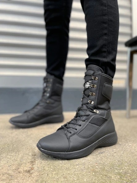 Otre Bağcıklı Ortopedik Taban Günlük Cilt Erkek Askeri Postal Bot CST Siyah - 2
