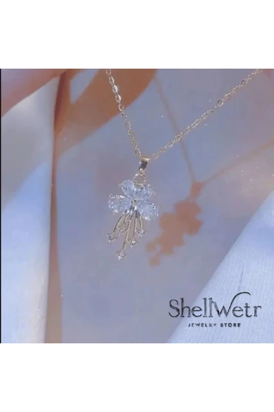 Miravia Altın Kaplama Parlak Taşlı Çiçekli Kadın Kolye - Resim 3