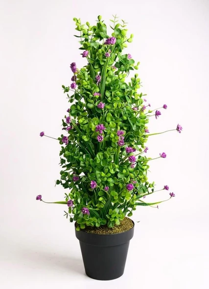 Yapay Çiçek Siyah Saksıda Mor Lotuslu Yeşil Şimşir Ağacı 70*30cm ürün görseli 1