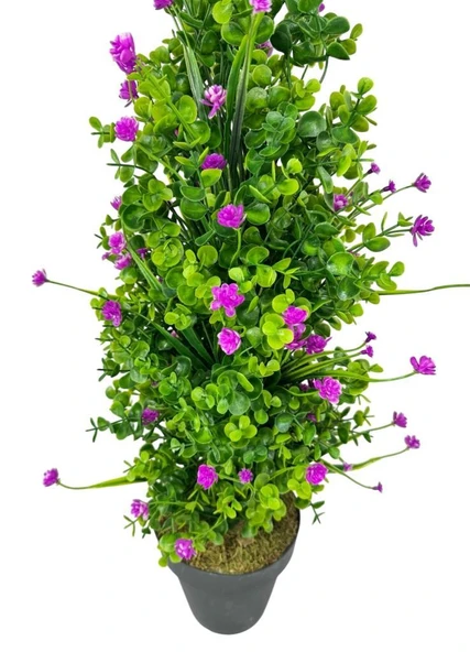 Yapay Çiçek Siyah Saksıda Mor Lotuslu Yeşil Şimşir Ağacı 70*30cm - Resim 3