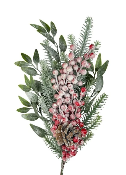Yapay Çiçek Karlı Kokina ve Çam Dalı Uzun Dal 80cm Yılbaşı Çiçeği Red Berry ürün görseli 1