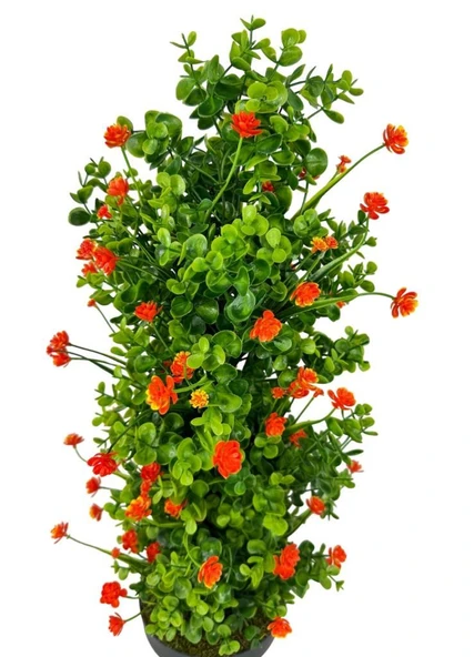 Yapay Çiçek Siyah Saksıda Turuncu Lotuslu Yeşil Şimşir Ağacı 70*30cm - Resim 6