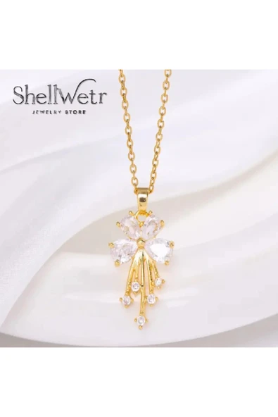 Miravia Altın Kaplama Parlak Taşlı Çiçekli Kadın Kolye - Resim 4