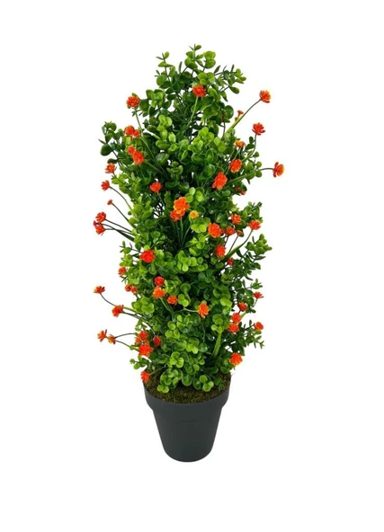 Yapay Çiçek Siyah Saksıda Turuncu Lotuslu Yeşil Şimşir Ağacı 70*30cm - Resim 7