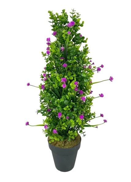 Yapay Çiçek Siyah Saksıda Mor Lotuslu Yeşil Şimşir Ağacı 70*30cm - Resim 4