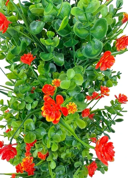 Yapay Çiçek Siyah Saksıda Turuncu Lotuslu Yeşil Şimşir Ağacı 70*30cm - Resim 8