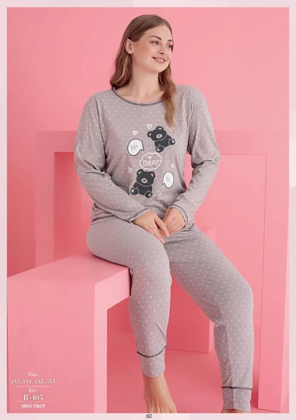 MDB MdbShop Büyük Beden Pamuklu Hi Bear Ayıcık Desenli Pijama Takımı ürün görseli
