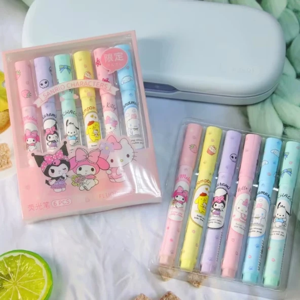 MDB 6'lı Fosforlu Kalem Seti - Sanrio Karakterleri, Kuromi, Hello Kitty - Resim 2