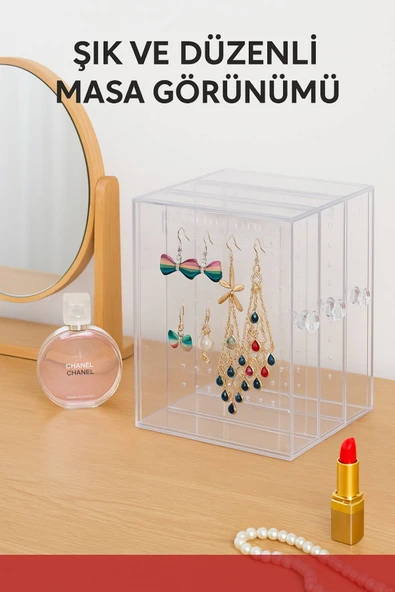 192 Bölmeli Şeffaf Akrilik Takı Düzenleyici Organizer – Küpe, Kolye ve Yüzük Saklama Kutusu - 5
