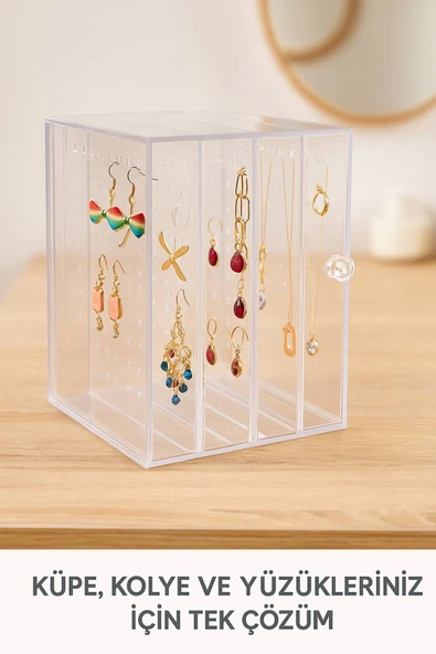 192 Bölmeli Şeffaf Akrilik Takı Düzenleyici Organizer – Küpe, Kolye ve Yüzük Saklama Kutusu - 3